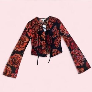 Topshop Multicolor Floral Lace-Up Blouse
